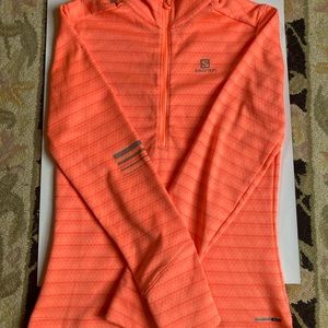 Salomon quarter zip long sleeve base layer ski top Sz XS orange